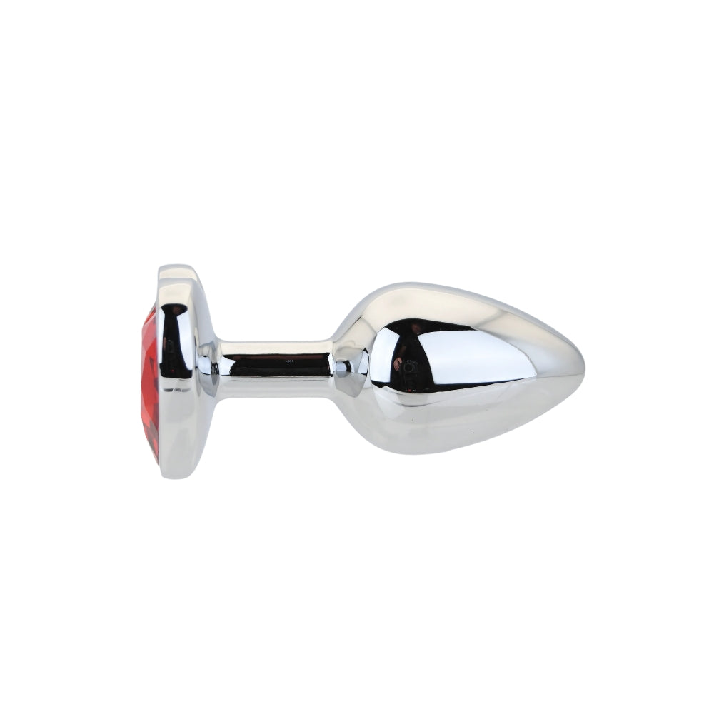 Toosh Heart Shaped Silver Butt Plug with Red Stone Small