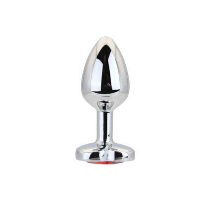 Toosh Heart Shaped Silver Butt Plug with Red Stone Small